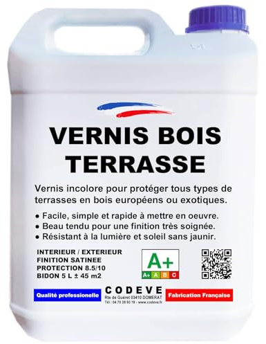 Vernis Bois Terrasse - Codeve Bois - 20L - Intérieur/extérieur - Pour La Protection De Votre Terrasse, Bord De Piscine Ou Caillebotis.