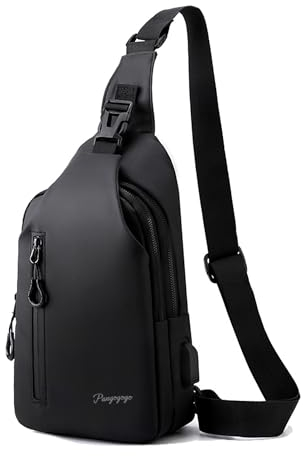 Pangogogo Umhängetasche Herren Klein, Leichte & Wasserdichte Sling Bag für Männer, Brustbeutel/Crossbody Bag für Travel, Festival, Alltag, Wandern & Radfahren (Schwarz)