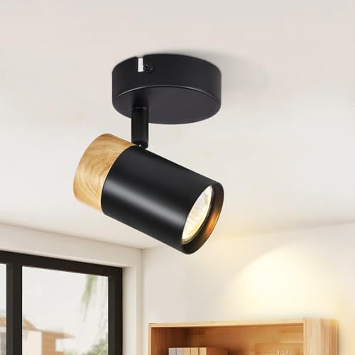 Glitzerlife Faretto da soffitto lampada da soffitto in legno 1 fiamma - faretti da soffitto GU10 orientabili 330° LED lampada da corridoio nero vintage soffitto interno per corridoio soggiorno