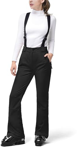 33,000ft Womens Ski Pants Waterproof Ski Trousers Windproof Snowboard Pants Softshell Warm Ski Suit with Adjustable Waist & Detachable Braces Black M/31L