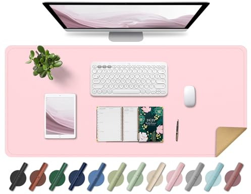 Leather Desk Pad, Office Desk Mat, Non-Slip Large Mouse Pad, Waterproof Desk Protector Mat, Computer and Laptop Mat for Desk, Desk Desktop Mat for Writing, Desk Blotter Pads Decor (Pink, 90x43CM)