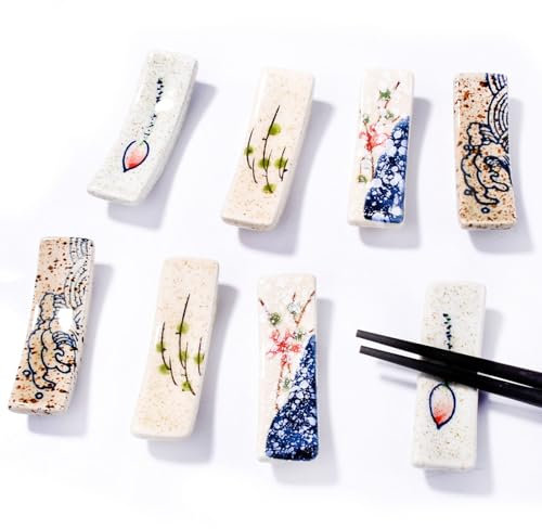 Ceramic Chopsticks Holder,Japanese Chopstick Rest,Spoon,Knife & Fork Stand,Set of 8
