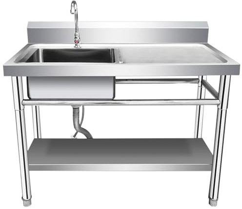 Lavandino Esterno con Rubinetto,Lavello da Cucina Mobile in Acciaio Inox,Lavabo di Utilità da Giardino Campeggio,Lavatoio Commerciale 1 Vasca Autoportante Professionale,per Cortile,Garage,Lavanderia(1
