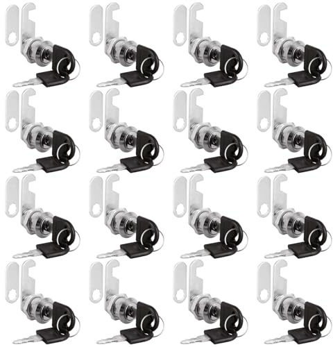 ZOFUN 16 Pcs Cam Lock 20 mm, Thread Tubular Cabinet Locks with Key Unique, Stainless Steel Letter Box Locks with 2 Locks Plates, Replacment Drawer Lock for Cupboards Mailboxes Locker Cabinets