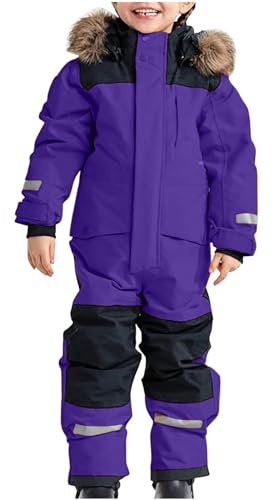 Ybing Traje de Nieve para Niños, Resistente al Agua, Mono de Esquí Grueso y Cálido, Transpirable, Con Capucha, Bloque de Color, Térmico de Una Pieza, Impermeable Con Rayas