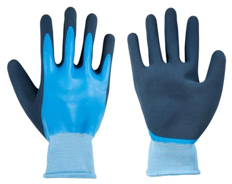 OROK - Gants gros travaux, gants travail - Gants nettoyage gros travaux - Taille 9 - Pour milieux humides - Support nylon enduit de latex - Double enduction de latex sur la paume et le bout des doigts