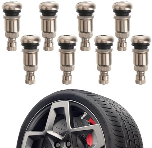 GmwyCzV 8 Stück Universal Metallventile, 11,3 mm Luftventil Auto Stahlventile, Runder Hutstil Autoreifenventil, Neu Silber Felgen Ventile Aus Edelstahl, Reifen Ventil für Auto, Motorrad, Fahrrad