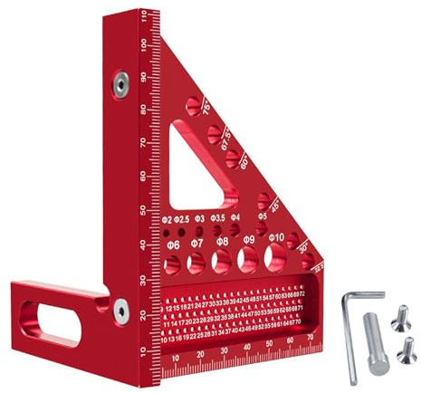 Vordpe Équerre de charpentier 3D - Outil de mesure - Angle d'onglet multifonction - En alliage d'aluminium - 22,5 °-90 ° - Pour ingénieur, menuisier, artisanat - Dessin spécial (rouge)
