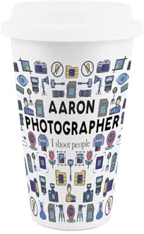 Purely Home Custom Photographer Ceramic Travel Mug - Personalised Novelty Photography & Film Gifts - Reusable Double-Walled Insulated Drinks Flask Cup