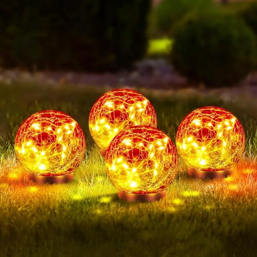 CUTEBAOO Garden Solar Lights,Outdoor Waterproof IP65 Solar Globe Lights, Yard Landscape Illuminated Cracked Glass Sphere Gazing Ball Lights,Round Ornaments Orbs,Red
