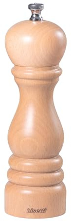 Macina Pepe Manuale Roma in Legno di Faggio Naturale 18 cm, Macinino Manuale per Pepe con Macina in Acciaio Temprato per Macinatura Precisa, Elegante e Made in Italy - BISETTI