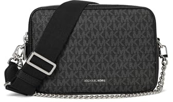 Michael Kors Women's Bryant Medium Double Zip Chain Camera Crossbody Bag, Silver-Tone Hardware/Black