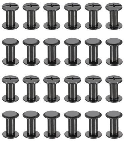 PATIKIL 24 Sets Chicago Screws, 11mm l Chicago Screws Phillips Binding Post Screw Bolts Leather Rivets Fasteners Connectors for Leather Belt Scrapbook Photo Albums, Black