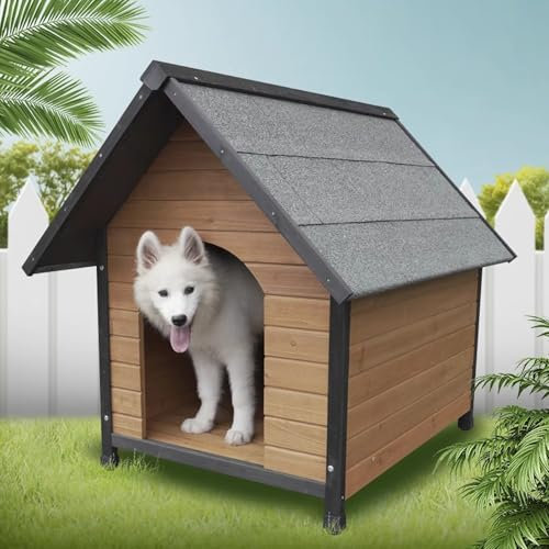 HJYryhyfddply Hundehütte aus Holz für Den AußEnbereich, Hundezwinger, Große, Stabile Haustierhütte mit Asphaltdach, Ideal für Mittelgroße Bis Große Hunde(Large)