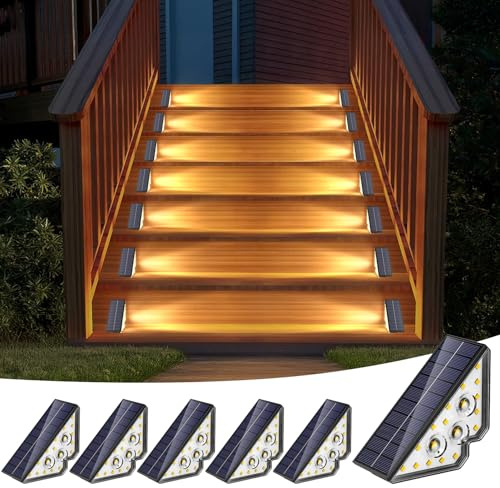 Solarlampen für Außen, LED Stufenleuchte, Solar Treppenlicht Garten 6 Stück | IP65 Wasserdichte LED Wegeleuchten Gartenlampen für Gehweg Treppe Weg Zaun