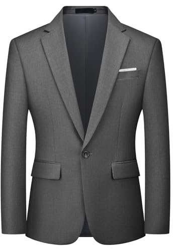 Autsel Blazer för Herr Slim Fit 1 Knapp Affärsjacka för Herr Affär Bröllop Blazers Business, Mörkgrå, S