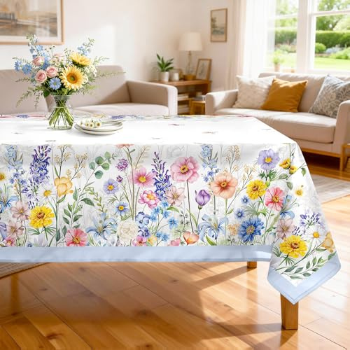 Arquiel Tischdecke Rechteckige Florale, Tischtuch Blumen Farbe Wasserabweisend StrapazierfäHiges Aquarell, Abwischbar Tischdeck FüR Abendessen, KüChe, Hochzeit, Drinnen, FrüHling/Sommer(140 x 180 cm)