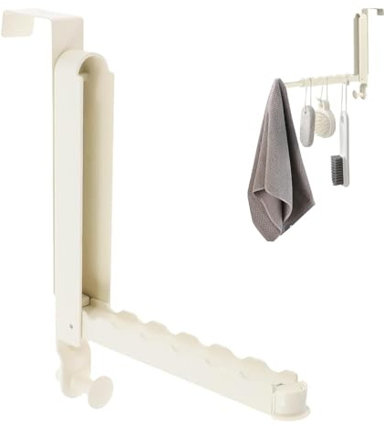 Dgayaeic Stendibiancheria da porta con asta retrattile, gancio salvaspazio da bagno con sei scanalature, regolabile, colore bianco, ideale per piccoli bagni
