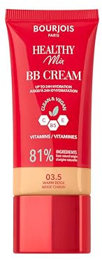 Bourjois Healthy Mix, 03.5 Beige Chaud, BB Crème, Fond de teint en crème, Couvrance et hydratation toute la journée, Vitamines C, E et B5, Formule clean et vegan, 30 ml