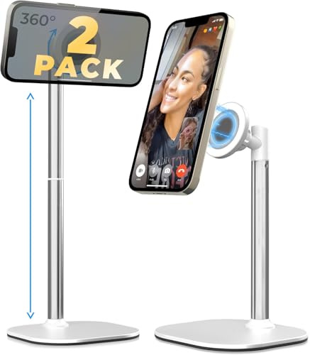 COOPER MagStand - Supporto per iPhone Regolabile per Scrivania Magnetico | Magsafe Stand per iPhone 17 (Pro Max) 16/15/14/13/12, Porta Cellulare da Tavolo, Supporto Telefono (x2 - Bianco Ghiaccio)