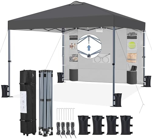 Paviljong tält med sidovägg och förvaringsfickor av mesh-tyg popup-paviljong (mörkgrå, 2,5 x 2,5 m)