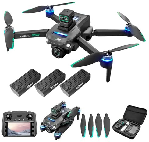Drones for Adults, Drone for Beginners, GPS Drones 4K, 3 Batteries, 60 Mins Flight, Auto Return, Obstacle Avoidance, Drone with Screen on Controller, with Drone Landing Pad (Black)