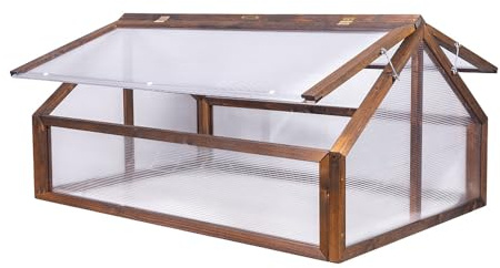 Greenspot - Frühbeetaufsatz - Minigewächshaus - 120 x 80 x 60 cm LxBxH, aus Holz und Kunststoff - für Garten, Frübeet, Hochbeet - für Kräuter, Gemüse, Blumen - Timber Palisanderbraun Dunkel | Wetterfestes Fichtenholz mit Doppelstegplatten und aufklappbaren Türen ideal für Kräuter Tomaten Gemüse auf Balkon Terrasse