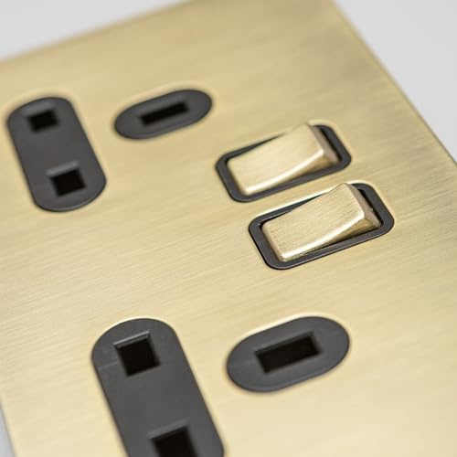 Satin Brass Straight Knurled Switches and Sockets (double 13A switched socket)