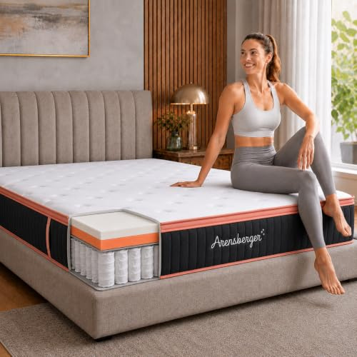 Arensberger Kupfermatratze 120x200 cm | 25cm hoch, H3/H4, Integ. Topper | Taschenfederkernmatratze mit Kupferschaum & integriertem Topper, ergonomisch, Rollmatratze, punktelastisch & atmungsaktiv