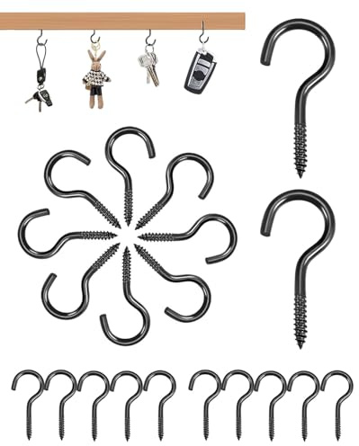 TPZORJX Schraubhaken Schwarz, 20 Stück Haken zum Schrauben Kohlenstoffstahl, 40mm Deckenhaken, Hakenschrauben, Schraubhaken Groß für Hängematten, Hängesessel, Feste Kabel, Markisen, Haken Decke
