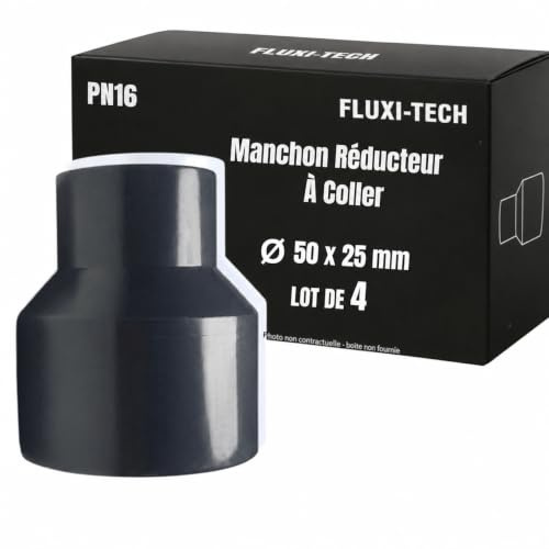 FLUXI-TECH - Manchon Réducteur à Coller 50mm | 25mm en PVC - PN16 bars - Pour Tuyaux - Lot 4