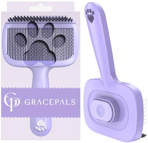 GracePals Selbstreinigende Hundebürste für Haarausfall, Borstenbürste und lange/kurze Nadeln, hautfreundlich, zupfende Hundebürste, Haarentfernung für lang- und kurzhaarige Haustiere (lila)