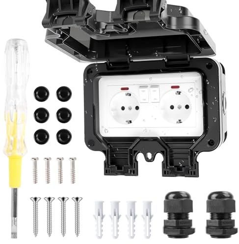 Kuvarix Enchufe Exterior Estanco IP66 con Interruptor y Luz Indicadora, Enchufe Estanco Exterior para Jardín, Zona Exterior, Garaje