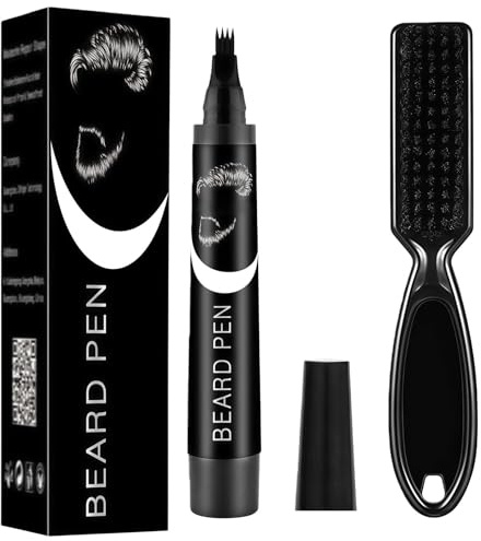 Beard Dye Pen for Men, Waterproof Formula with 4-Prong Tip, Fills & Shapes for Natural Look, Beard Thickener & Pencil Filler (Black)