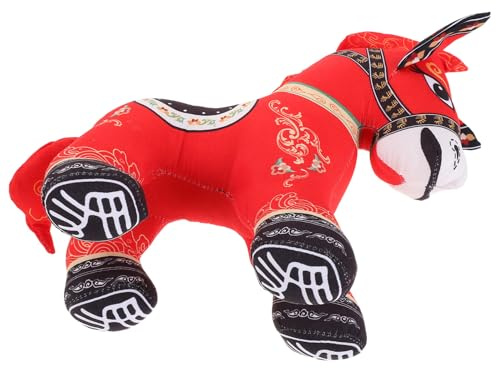 Mikikit Peluche Cheval Chinois pour Fille Garçon Garçon Fille Animal de Ferme Zodiaque Figurine Poupée Jouet Peluches Chevaux