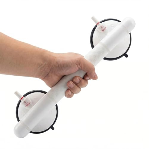 Magicbox Asidero con ventosa de 46,5 cm, asideros para personas mayores sin taladrar, barra de ducha con bomba de vacío, mango de ducha con ventosa para bañera, azulejos y autocaravanas