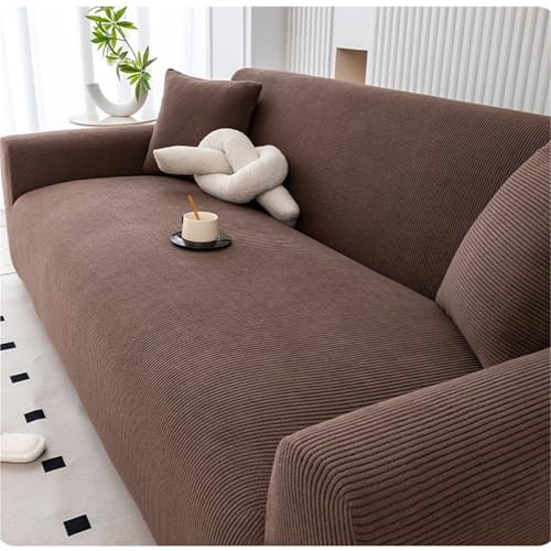 NEPHRA Sofa Sofabezug Hochelastisch, wasserdichter und Rutschfester Cord Bezug mit Möbelschutz für Wohnzimmer mit Haustieren, weich und waschbar(Brown,145-180 cm)