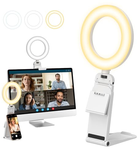 Evershop Ringljus med stativ mobiltelefon laptop videokonferensljus, 5 tum ringlampa med stativ och mobiltelefonhållare 3 ljusfärger + 10 ljusstyrkor 360° vridbar belysning blixtenheter