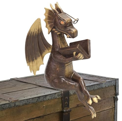 Statua Del Libro Di Lettura Del Drago - Adorabile Modello Di Decorazione Da Giardino Con Dinosauro In Resina, Scultura Artistica Di Dinosauro, Ornamento Drago Che Legge Fantasia, Figurine Da Scriv