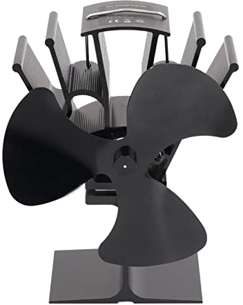 Juqrelith Ventilatore per Stufa a Legna, 3 Pale, Resistenza Alta Temperatura, Silenzioso, Alluminio, 20x15x8cm - Circolazione Aria Calda Migliorata, Senza Elettricità, Risparmio Combustibi