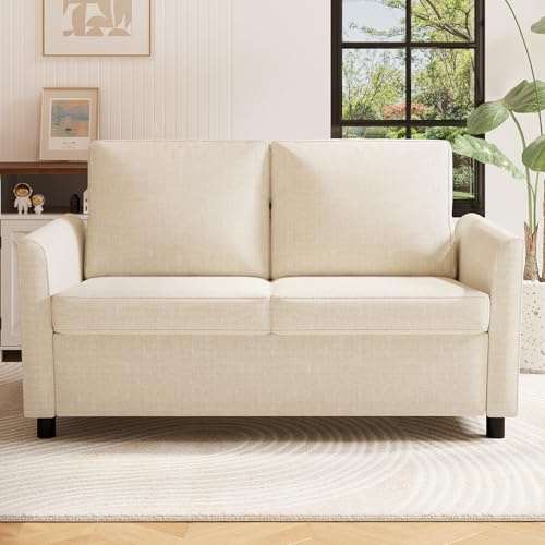 YODOLLA 2-Sitzer Sofa mit Abnehmbaren Bezügen, Modernes Loveseat Doppelsofa Klein – Optimal für Wohnzimmer & Schlafzimmer, Beige | Robuster Stoff, Platzsparend & Einfach zu Reinigen (Beige)