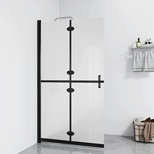 Foldable Walk-in Shower Screen 47.2 x 74.8 Inch, Frosted ESG Tempered Glass Shower Partition with Black Aluminum Frame, 4-Panel Bath Enclosure