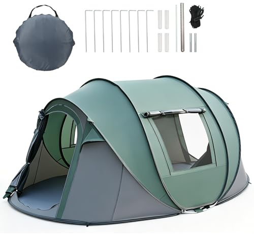 Tenda da Campeggio Pop-up per 4-5 Persone, Tenda Automatica in 3 Secondi, Impermeabile, Protezione Solare, Tenda Familiare a Cupola Portatile Leggera per Campeggio All'aperto