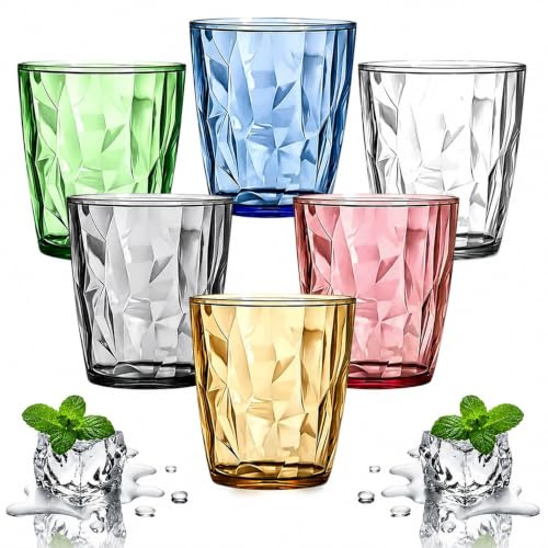 Wassergläser aus Kunststoff, Bunte Trinkgläser Set 6 Stück Plastikbecher Mehrweg Unzerbrechliche Kunststoffgläser für Kalte und Heiße Getränke, Stapelbar Wassergläser für Picknick Party (310ML)