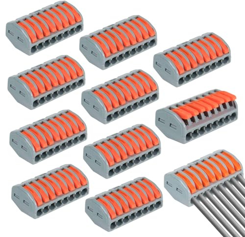 10 Stück Verbindungsklemmen mit Hebel 8-Port, Lüsterklemmen steckbar 250V 32A, Luster Klemmen für sichere elektrische Anschlüsse, Kabelverbinder mit Betätigungshebel Steckbar 4mm² Leiter Klemme