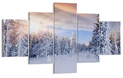 ARTTOR Bilder auf Leinwand 125x70cm Wandbild Landschaften Natur - 2433 | Abenteuer Alpen Winter Mehrteilige Klein Wanddekoration Wohnzimmer Schlafzimmer Wanddeko Wand Kunstdruck Wandkunst ARTTOR