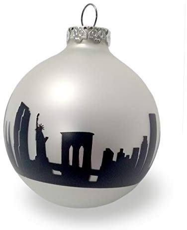 New York Design-Christbaumkugel zu Weihnachten, Glas Silber matt Skyline schwarz, Weihnachtsschmuck zum Anhängen