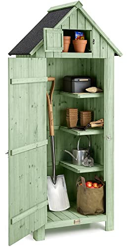 Christow Small Garden Shed, Tall Slim Wooden Outdoor Storage Shed, Compact Utility Sentry Unit, Slope Roof, Lockable Door, Shelves, Roof Hatch, 6ft