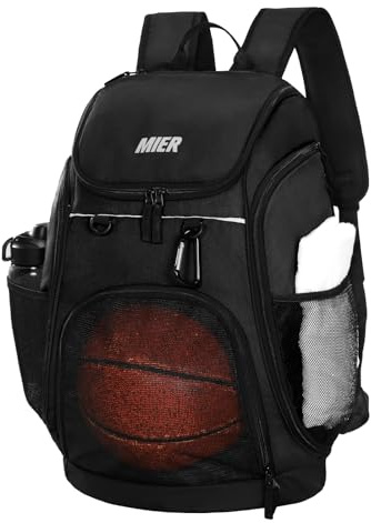 MIER Großer Sport-Rucksack mit Tasche für Schwimmen, Outdoor, Fitnessstudio, Basketball, 40 l, Schwarz