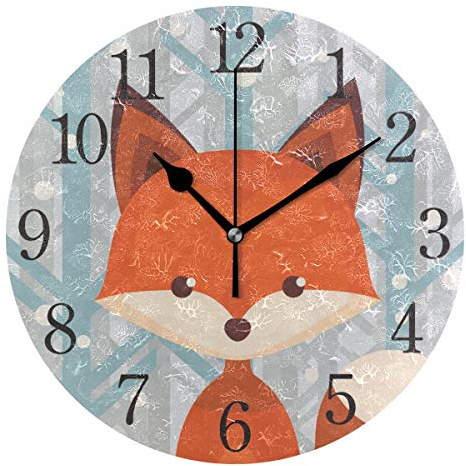 senya Wall Clock Brown Fox Silent Non Ticking Operated Round Easy to Read Home Office School Clock